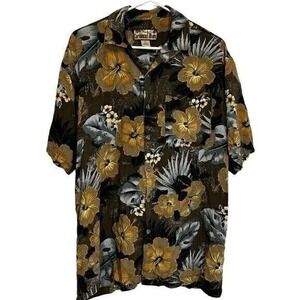 Caribbean‎ Blues Floral Hawaiian Shirt Tropical Resort Vacation Size Large Beach